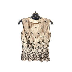 Parallel Women’s Beige Leaf Pattern Tan Lining With Lace Detail Blouse Size 4